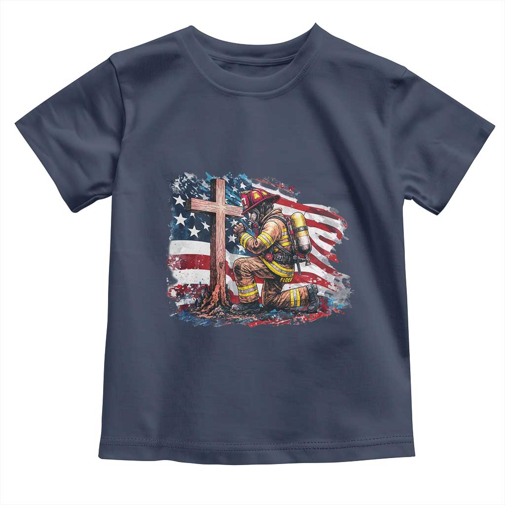 Fireman American Flag Toddler T Shirt Firefighter Christian Cross Bible - Wonder Print Shop