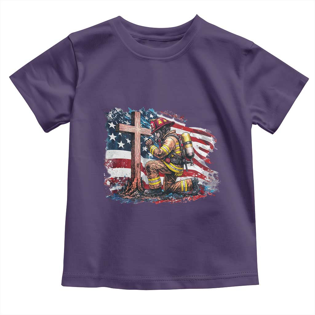 Fireman American Flag Toddler T Shirt Firefighter Christian Cross Bible - Wonder Print Shop