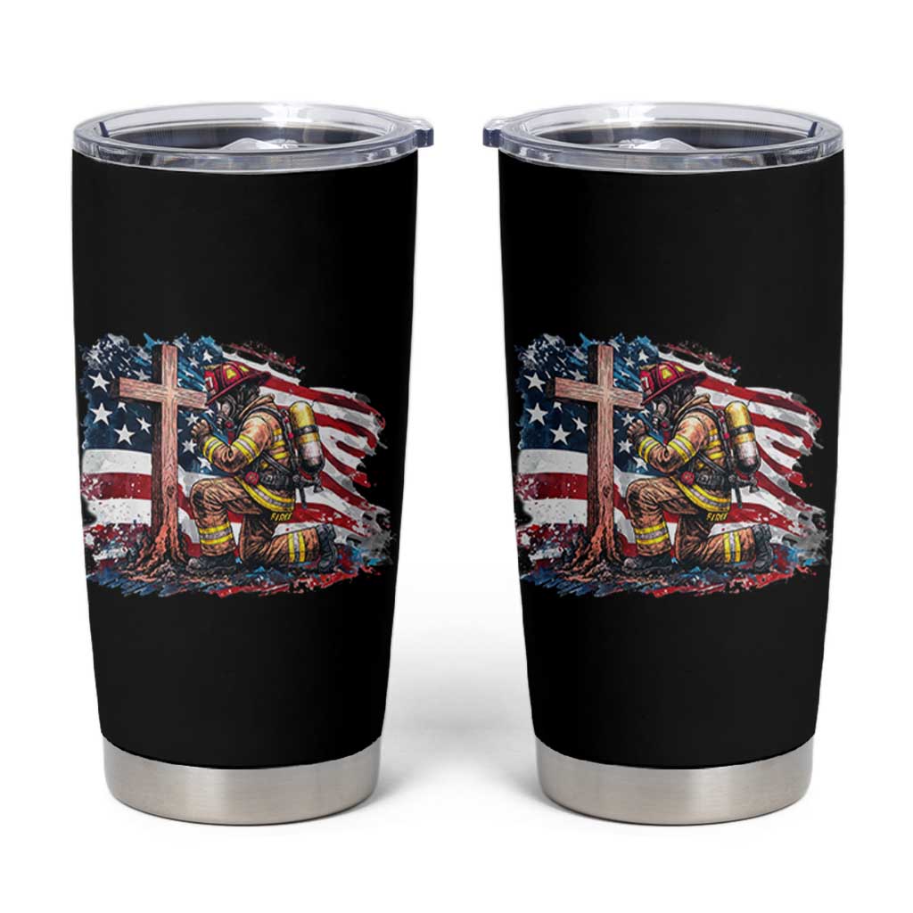 Fireman American Flag Tumbler Cup Firefighter Christian Cross Bible