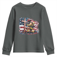 Fireman American Flag Youth Sweatshirt Firefighter Christian Cross Bible - Wonder Print Shop