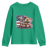 Fireman American Flag Youth Sweatshirt Firefighter Christian Cross Bible - Wonder Print Shop