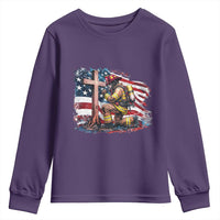 Fireman American Flag Youth Sweatshirt Firefighter Christian Cross Bible - Wonder Print Shop