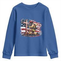 Fireman American Flag Youth Sweatshirt Firefighter Christian Cross Bible - Wonder Print Shop