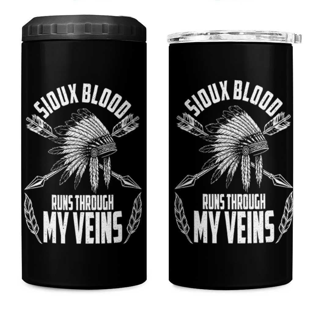 Native American Idian Chief 4 in 1 Can Cooler Tumbler Sioux Blood Runs Through My Veins