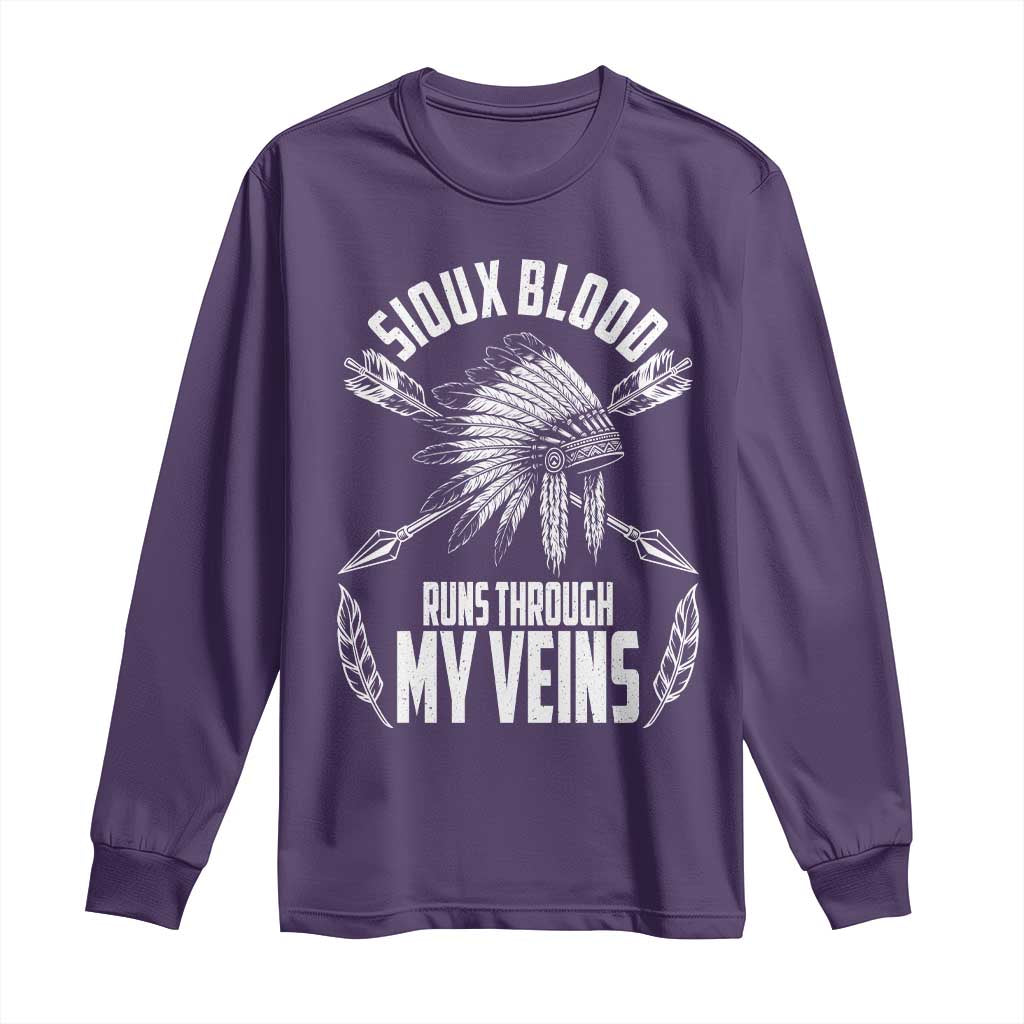 Native American Idian Chief Long Sleeve Shirt Sioux Blood Runs Through My Veins - Wonder Print Shop