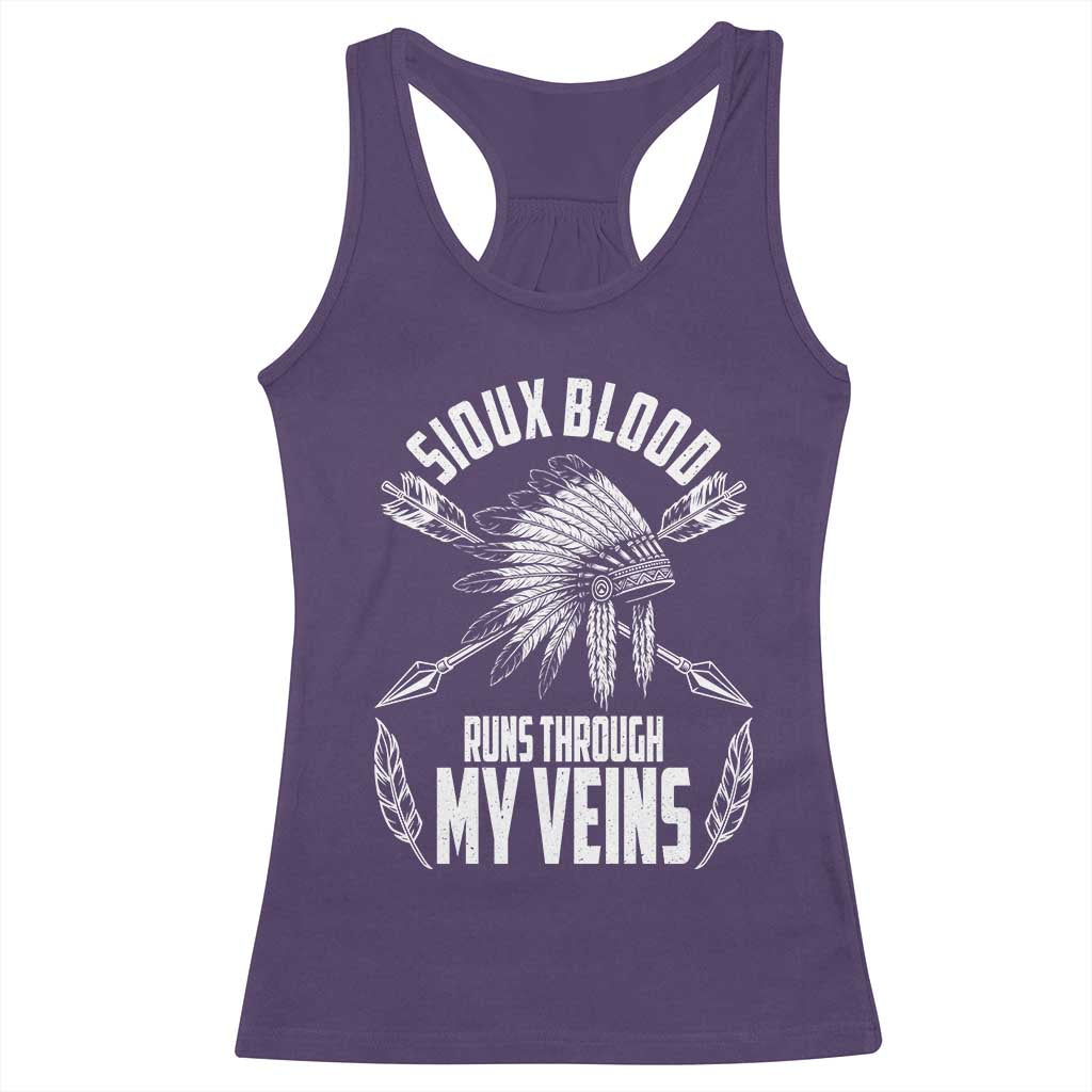 Native American Idian Chief Racerback Tank Top Sioux Blood Runs Through My Veins - Wonder Print Shop