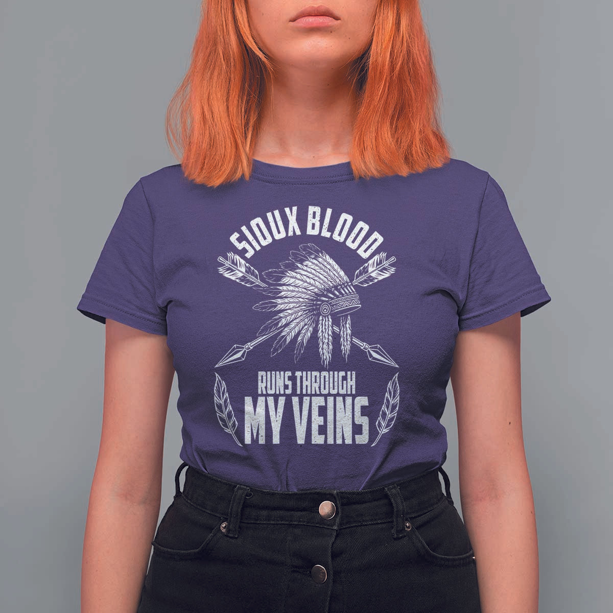 Native American Idian Chief T Shirt For Women Sioux Blood Runs Through My Veins - Wonder Print Shop