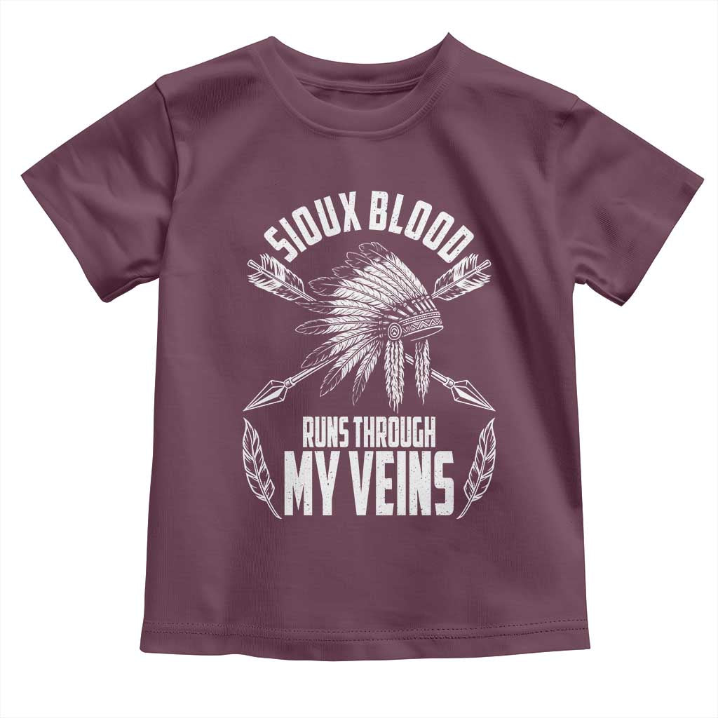 Native American Idian Chief Toddler T Shirt Sioux Blood Runs Through My Veins - Wonder Print Shop