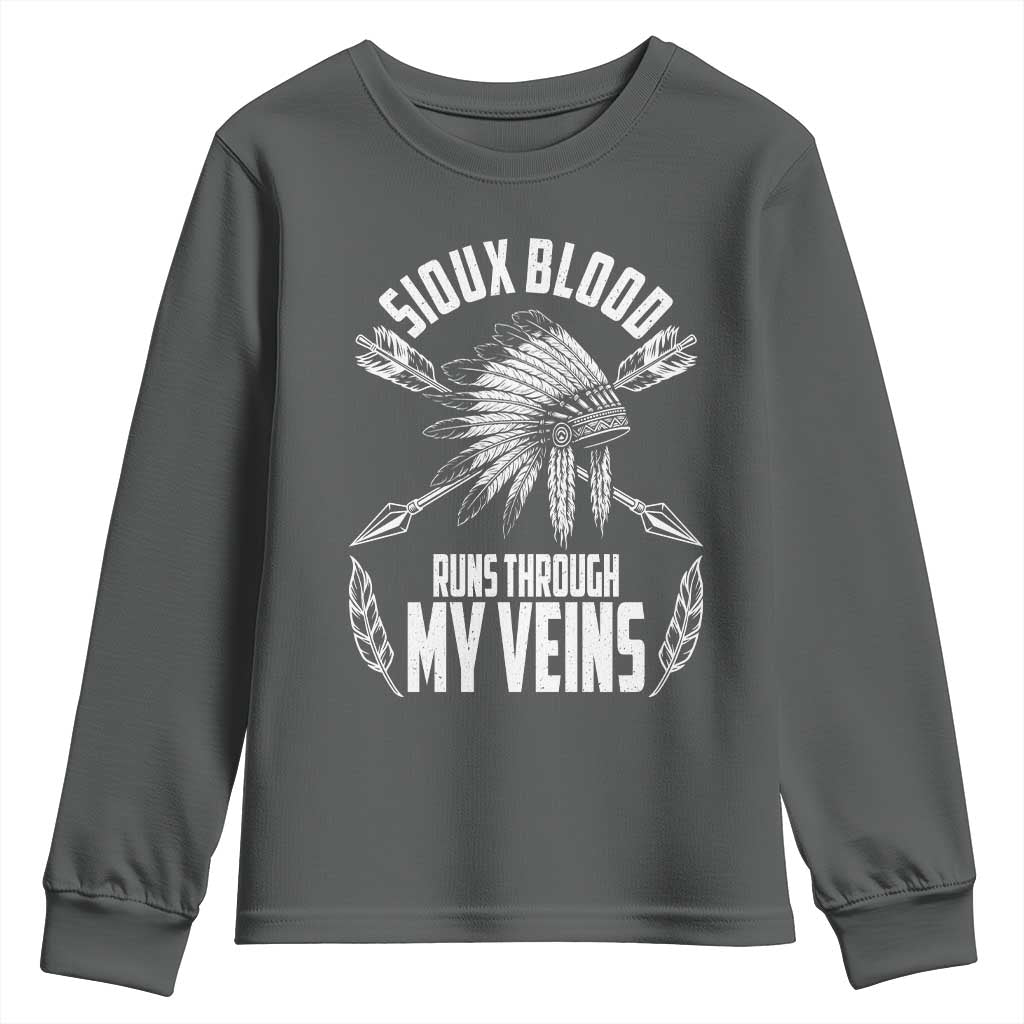 Native American Idian Chief Youth Sweatshirt Sioux Blood Runs Through My Veins - Wonder Print Shop