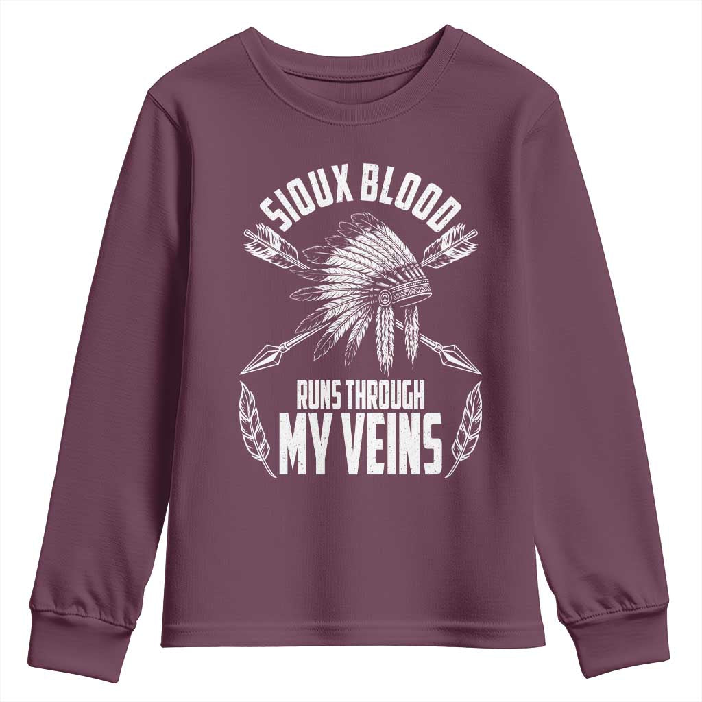 Native American Idian Chief Youth Sweatshirt Sioux Blood Runs Through My Veins - Wonder Print Shop