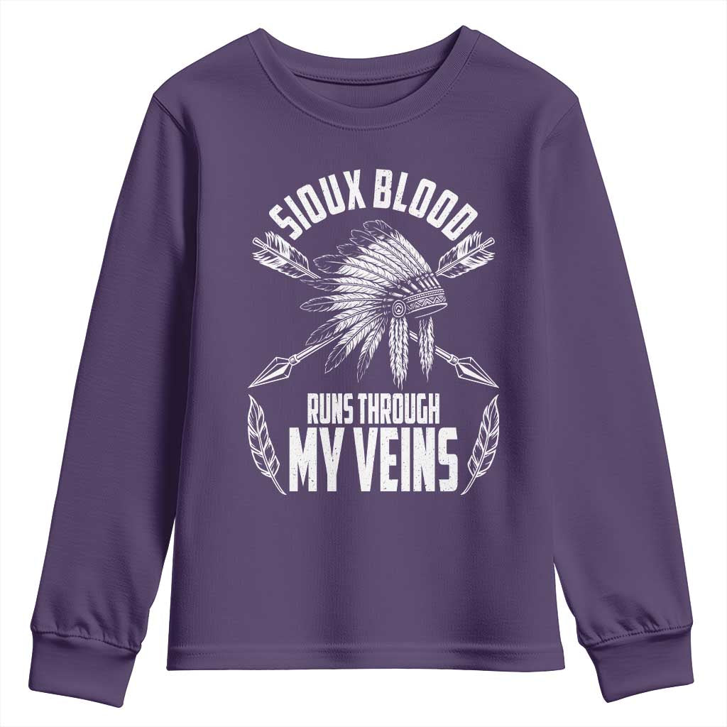 Native American Idian Chief Youth Sweatshirt Sioux Blood Runs Through My Veins - Wonder Print Shop