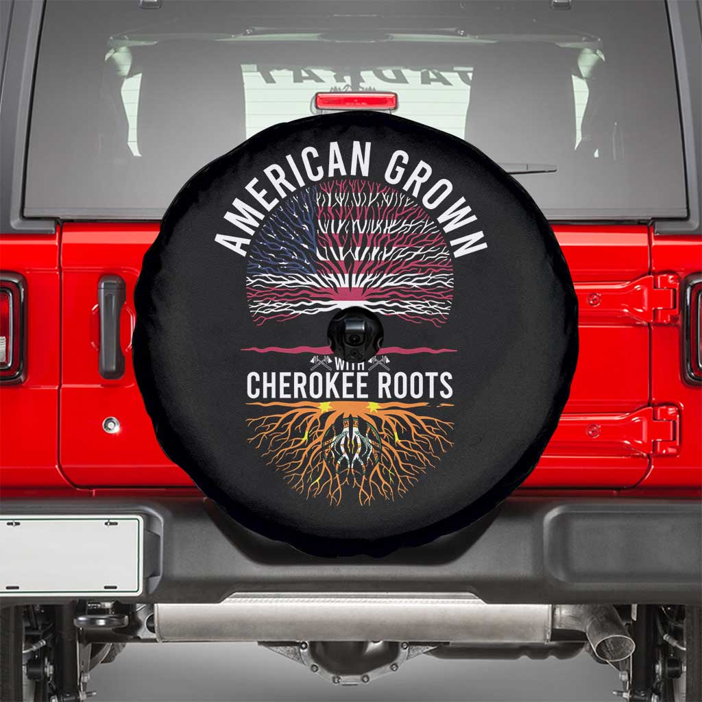 Native American Flag Spare Tire Cover American Grown With Cherokee Roots - Wonder Print Shop