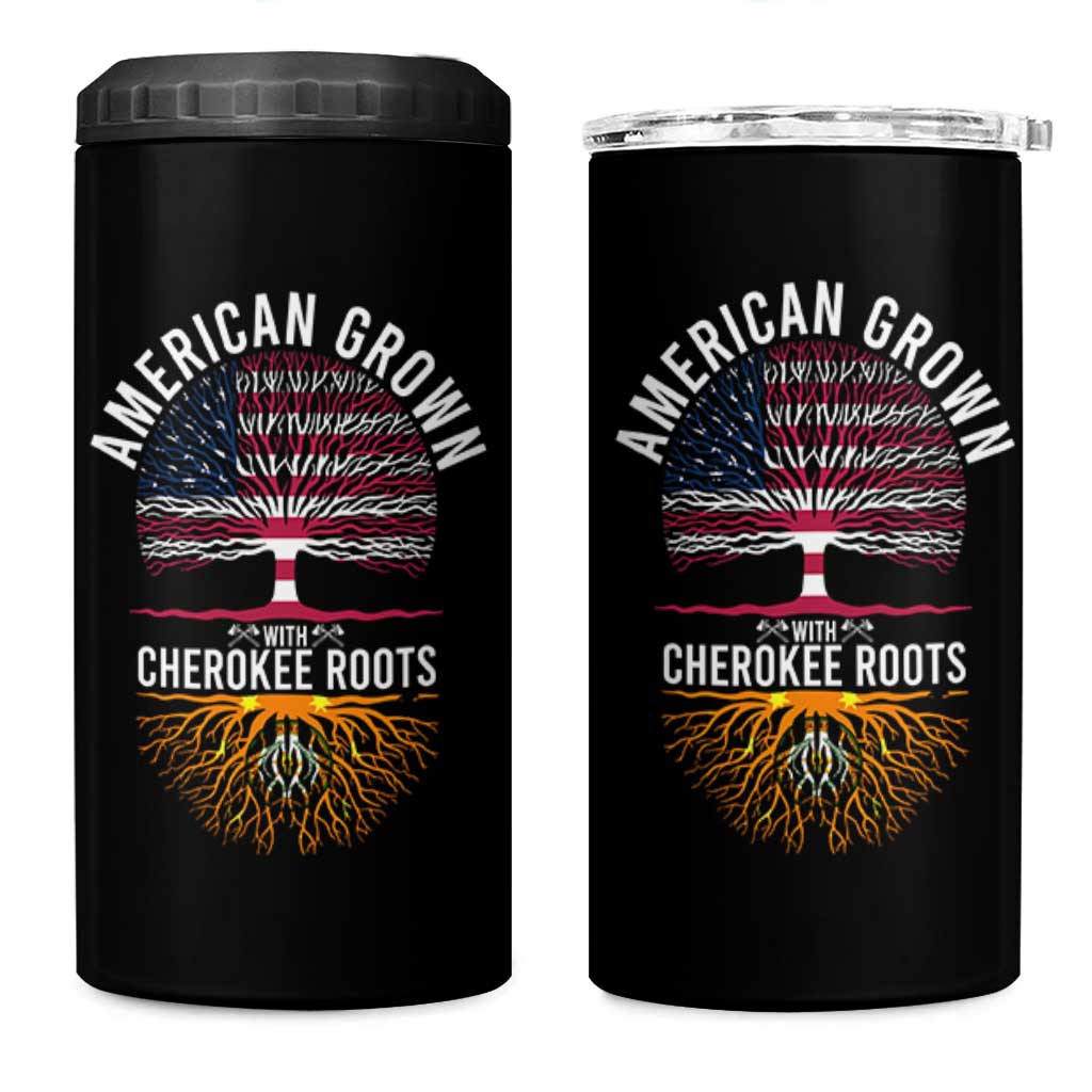 Native American Flag 4 in 1 Can Cooler Tumbler American Grown With Cherokee Roots