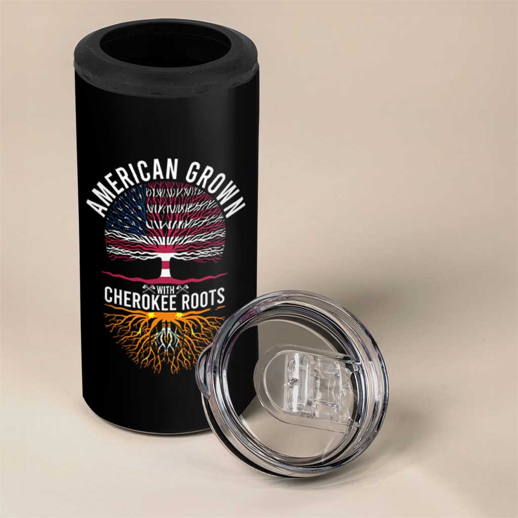Native American Flag 4 in 1 Can Cooler Tumbler American Grown With Cherokee Roots