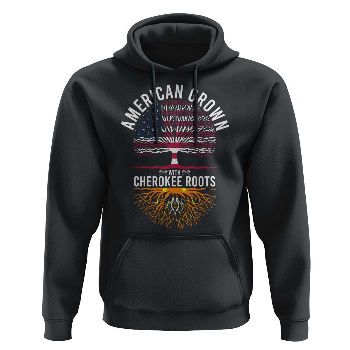 Native American Flag Hoodie American Grown With Cherokee Roots - Wonder Print Shop