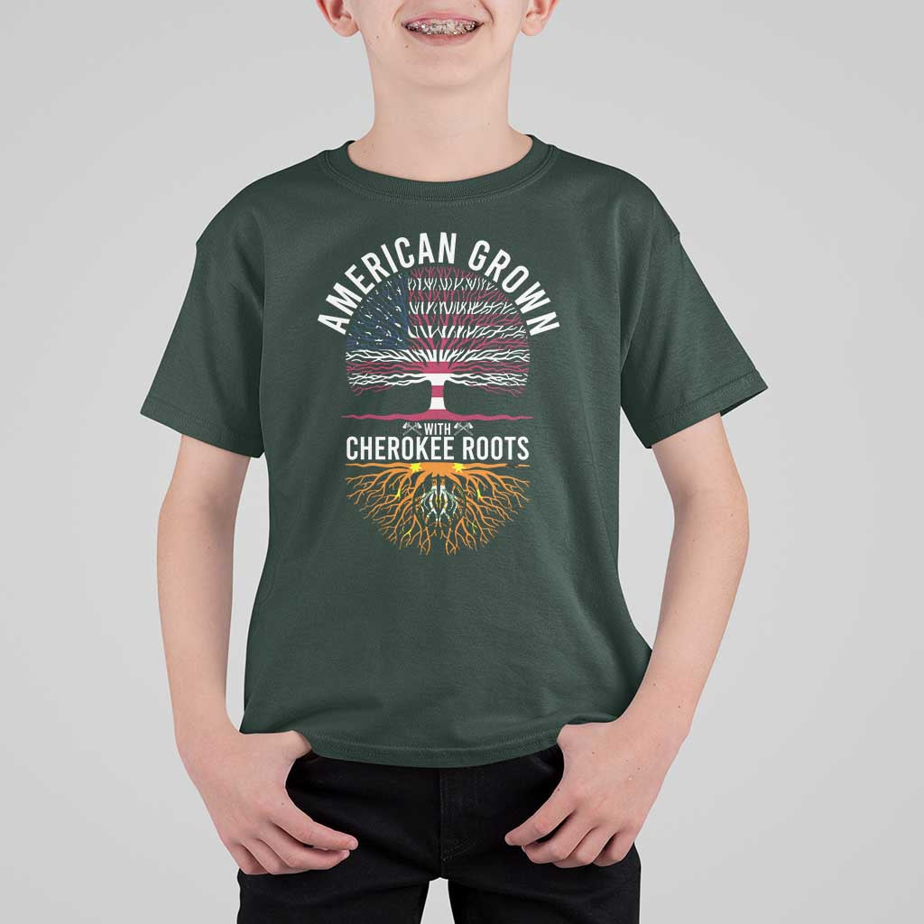 Native American Flag T Shirt For Kid American Grown With Cherokee Roots - Wonder Print Shop