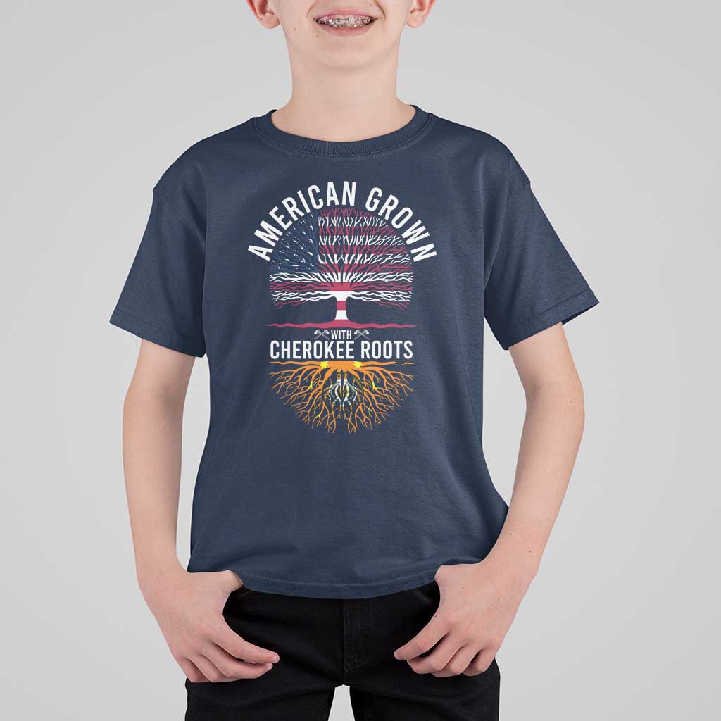 Native American Flag T Shirt For Kid American Grown With Cherokee Roots - Wonder Print Shop