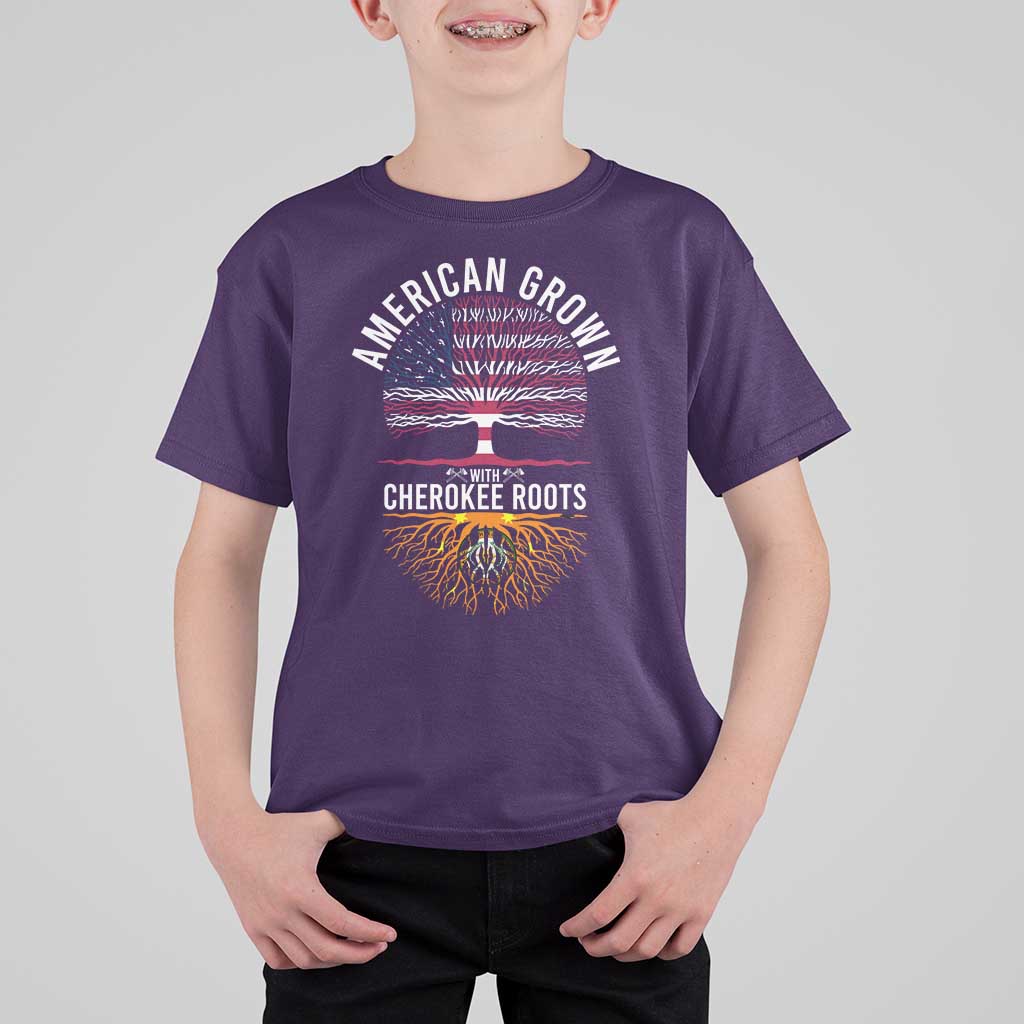 Native American Flag T Shirt For Kid American Grown With Cherokee Roots - Wonder Print Shop