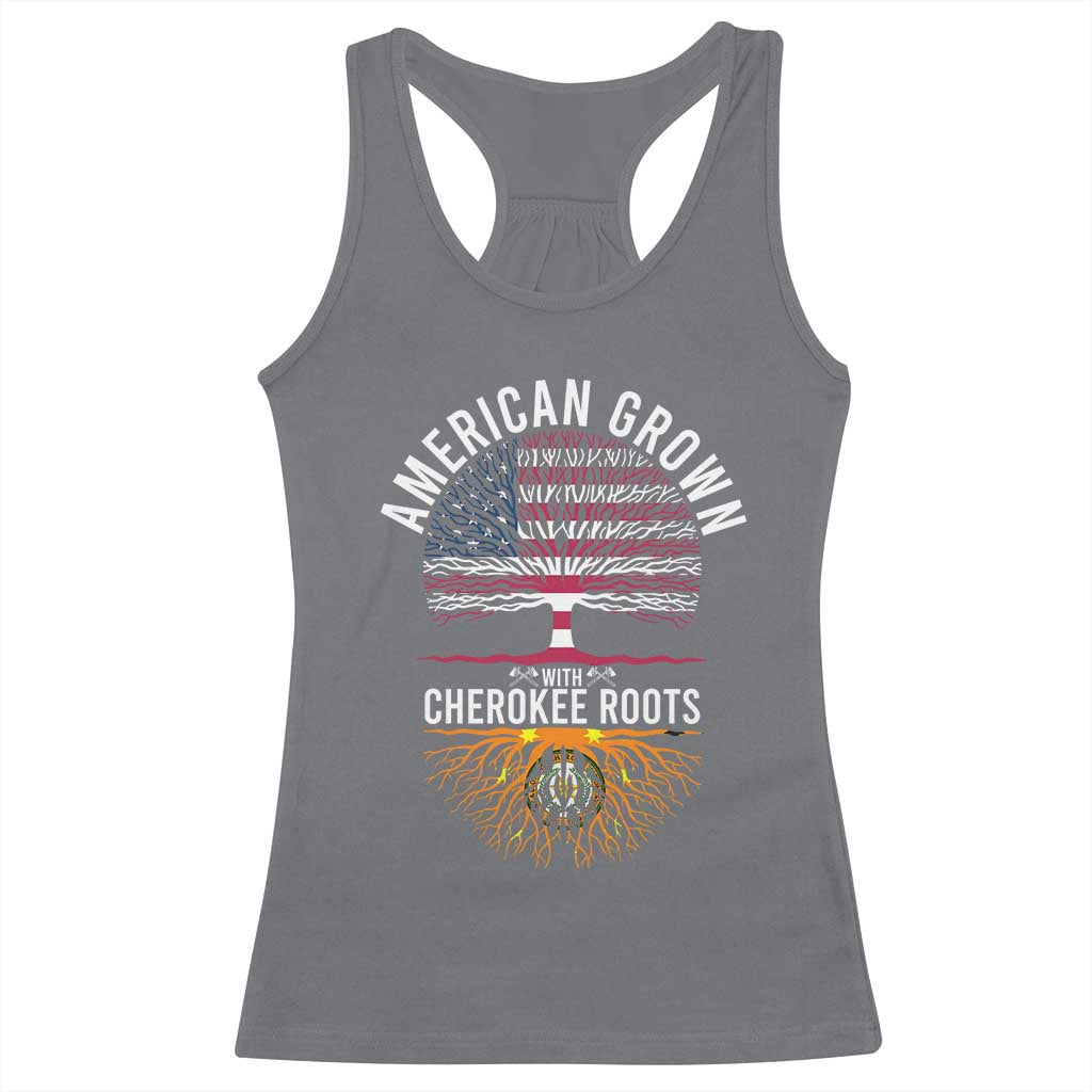 Native American Flag Racerback Tank Top American Grown With Cherokee Roots - Wonder Print Shop