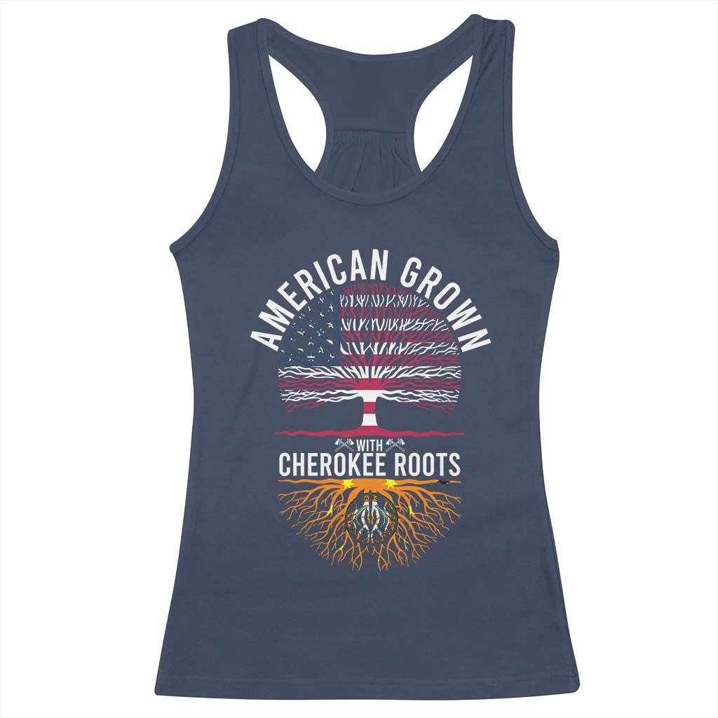 Native American Flag Racerback Tank Top American Grown With Cherokee Roots - Wonder Print Shop