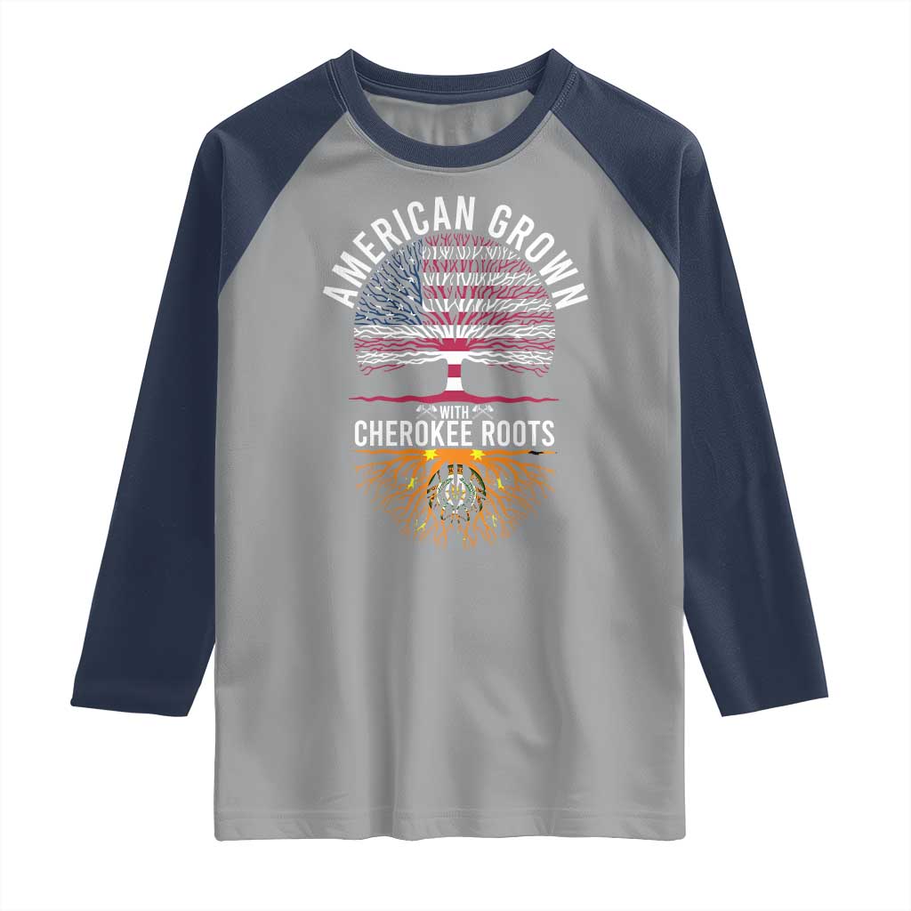 Native American Flag Raglan Shirt American Grown With Cherokee Roots - Wonder Print Shop