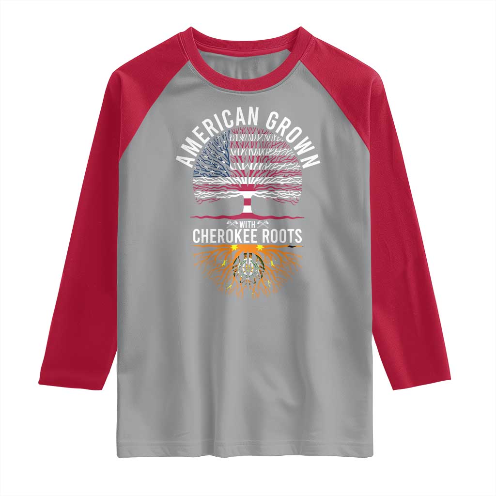 Native American Flag Raglan Shirt American Grown With Cherokee Roots - Wonder Print Shop