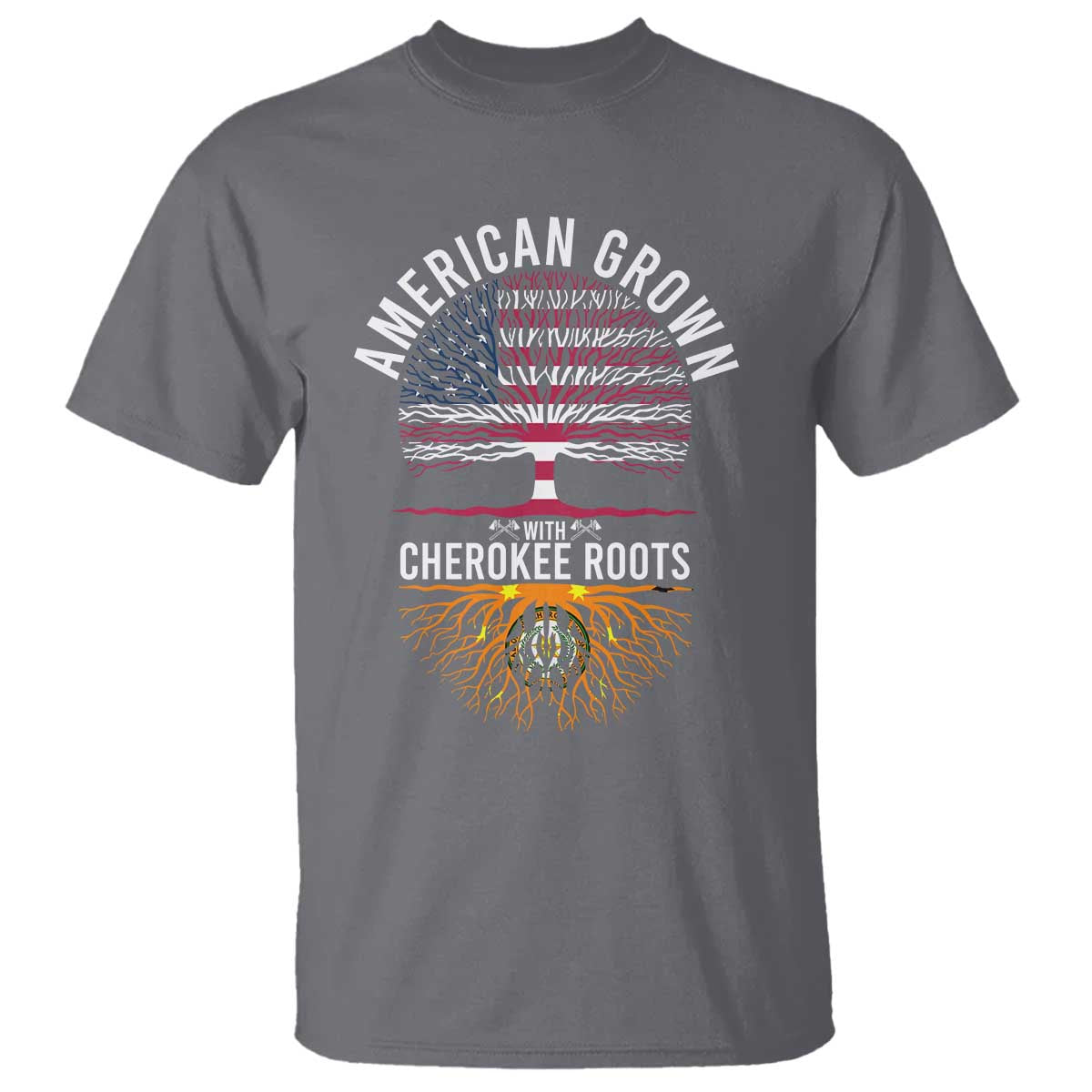 Native American Flag T Shirt American Grown With Cherokee Roots - Wonder Print Shop