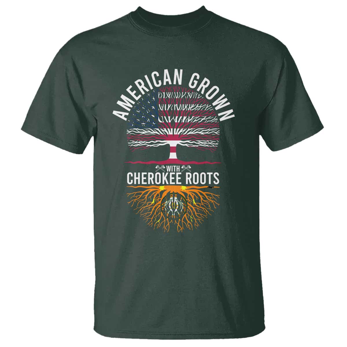 Native American Flag T Shirt American Grown With Cherokee Roots - Wonder Print Shop