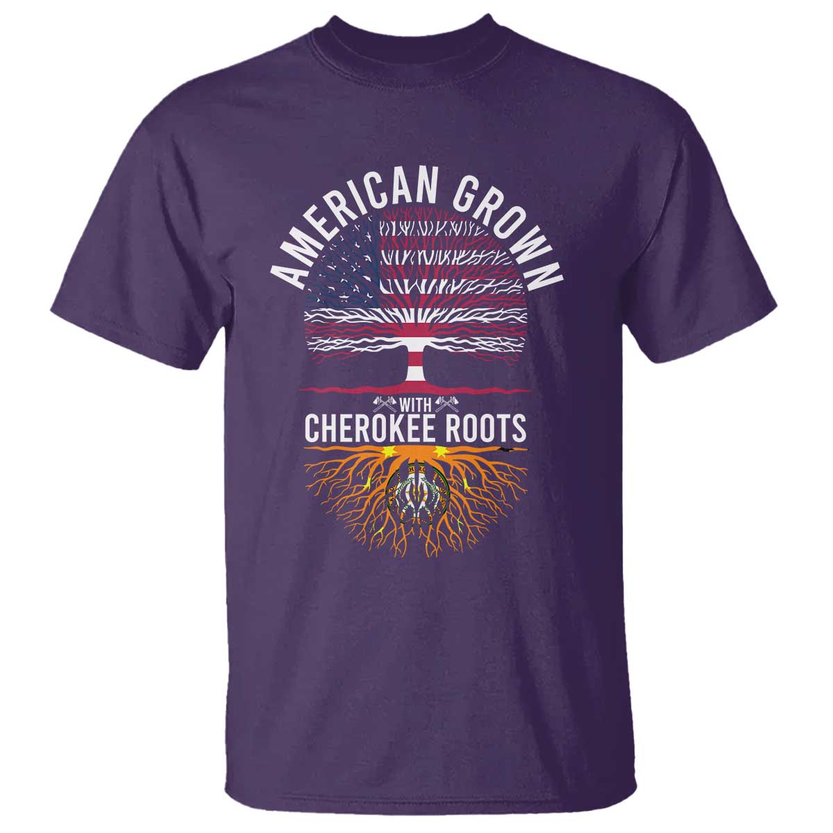 Native American Flag T Shirt American Grown With Cherokee Roots - Wonder Print Shop