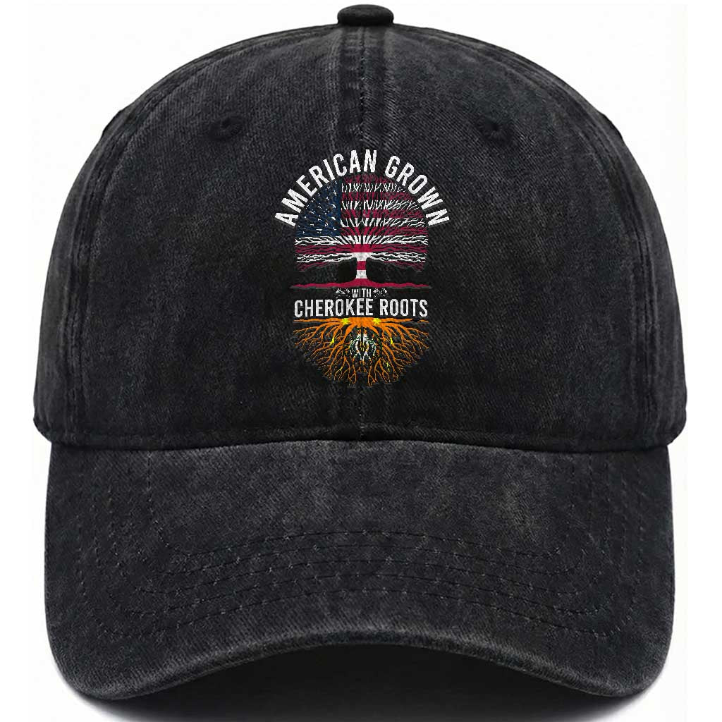 Native American Flag Washed Cotton Baseball Cap American Grown With Cherokee Roots