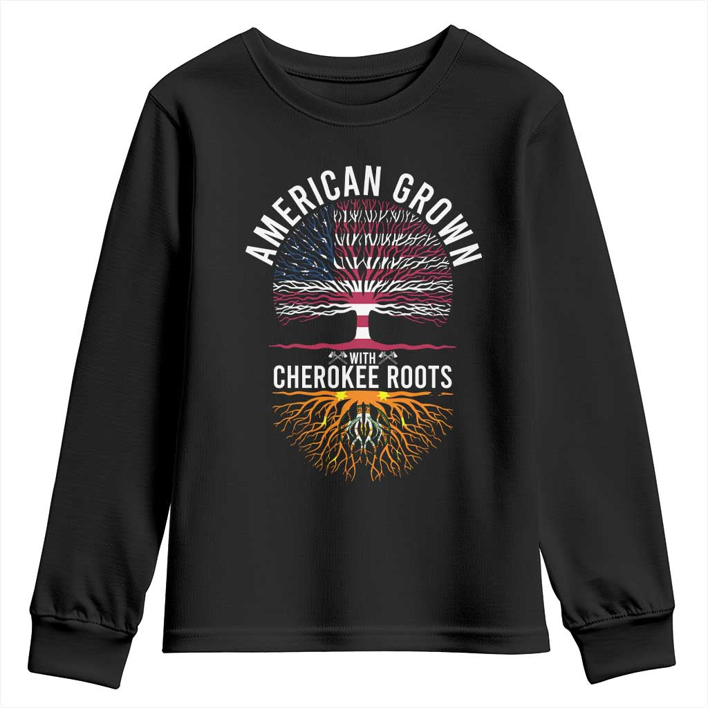 Native American Flag Youth Sweatshirt American Grown With Cherokee Roots - Wonder Print Shop