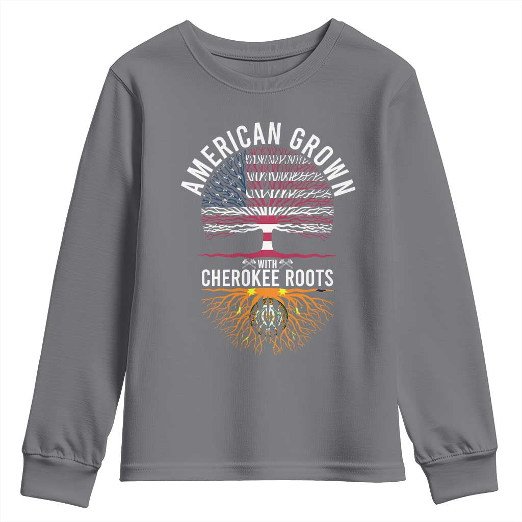 Native American Flag Youth Sweatshirt American Grown With Cherokee Roots - Wonder Print Shop