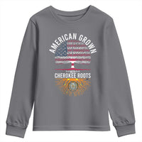 Native American Flag Youth Sweatshirt American Grown With Cherokee Roots - Wonder Print Shop