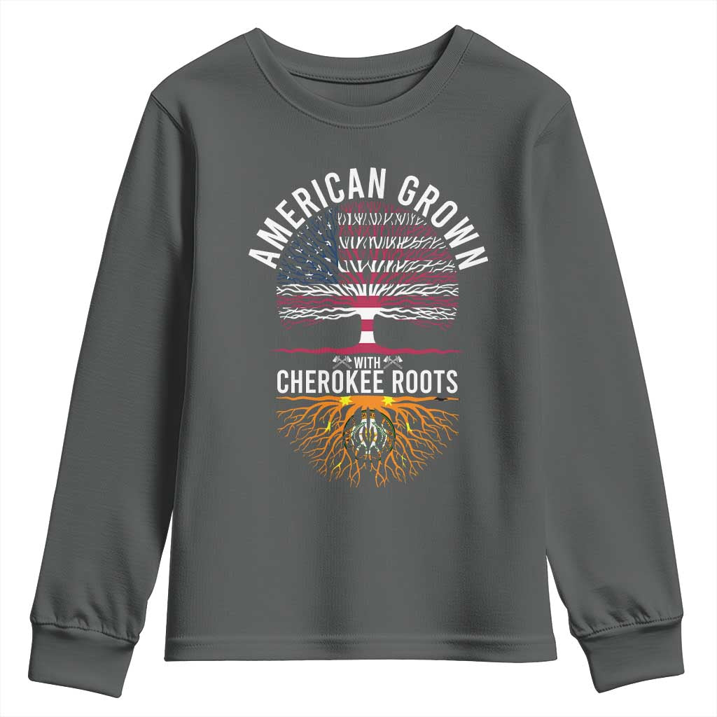 Native American Flag Youth Sweatshirt American Grown With Cherokee Roots - Wonder Print Shop