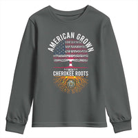 Native American Flag Youth Sweatshirt American Grown With Cherokee Roots - Wonder Print Shop