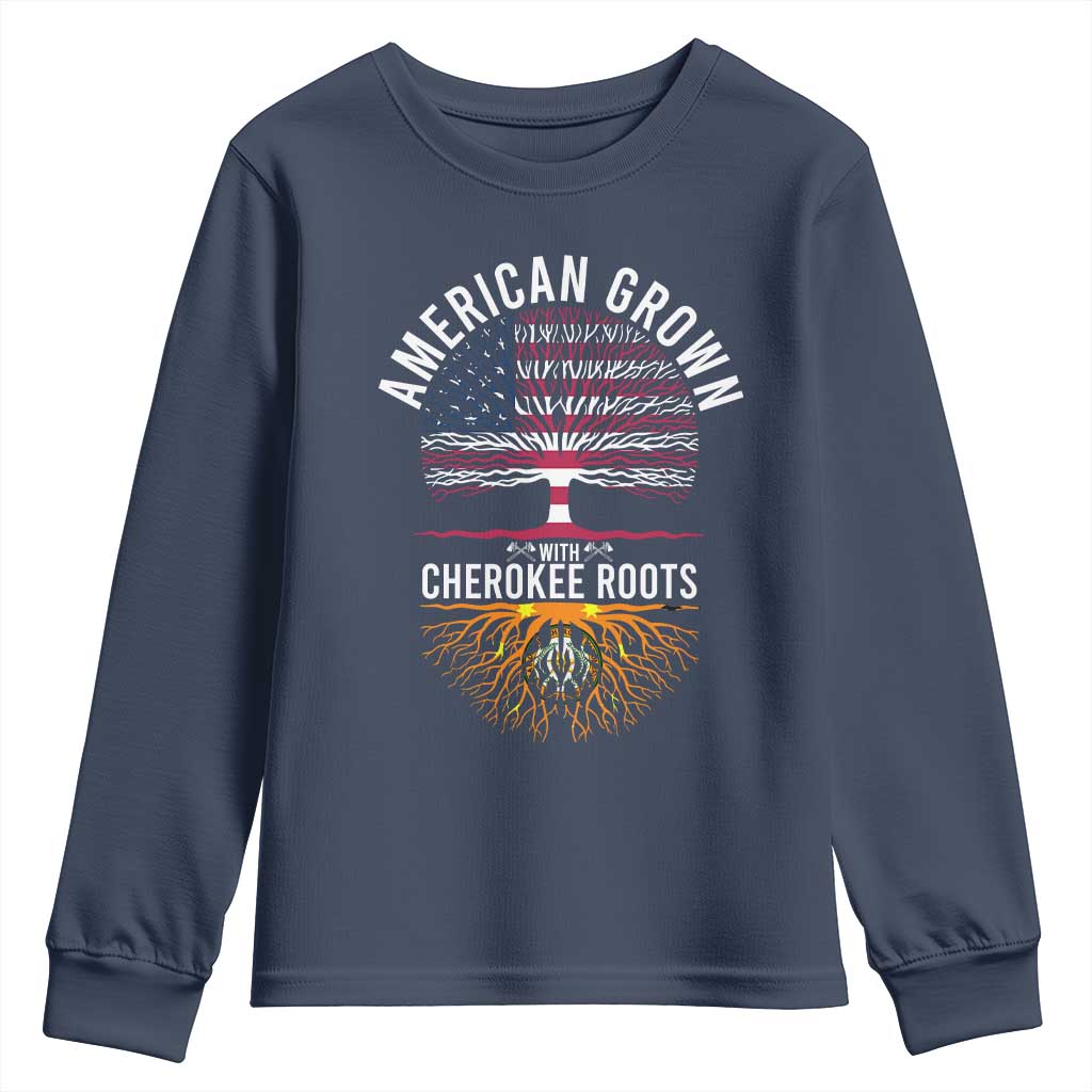 Native American Flag Youth Sweatshirt American Grown With Cherokee Roots - Wonder Print Shop