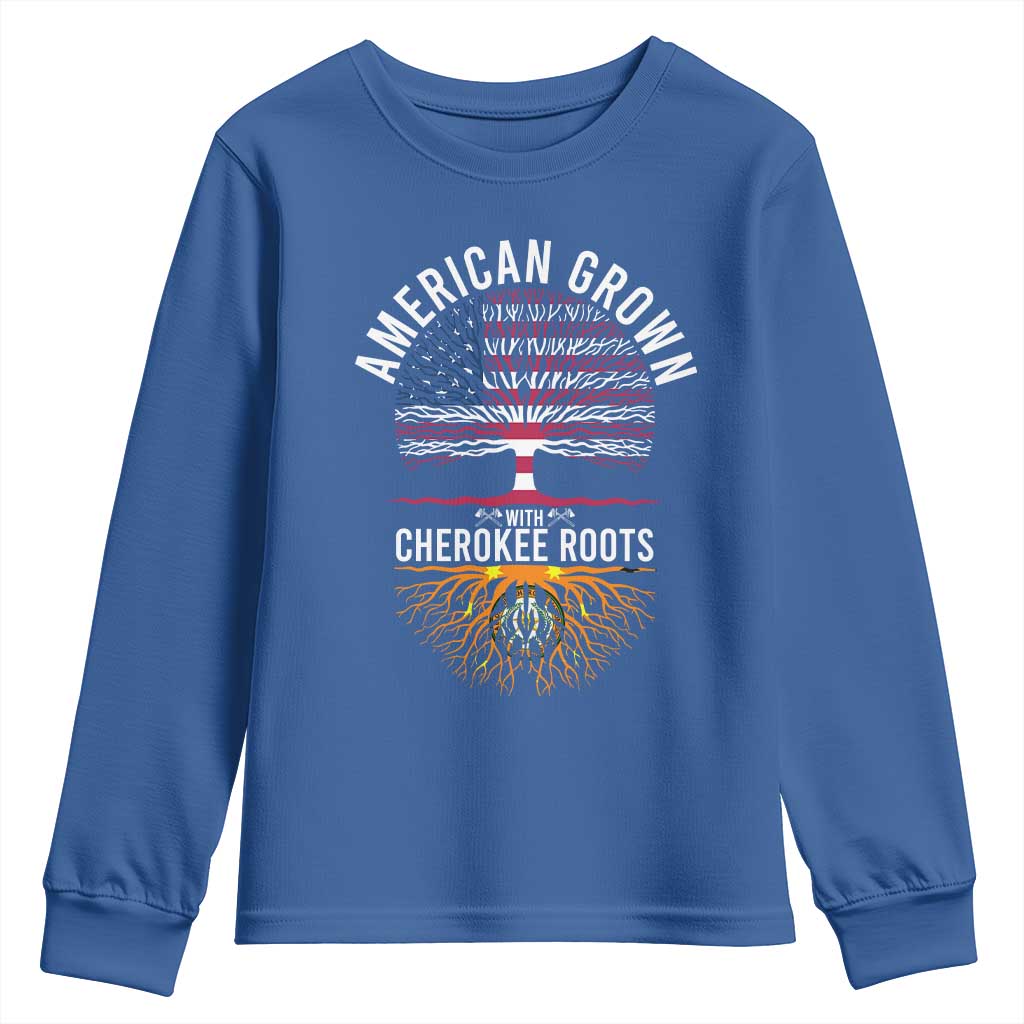 Native American Flag Youth Sweatshirt American Grown With Cherokee Roots - Wonder Print Shop