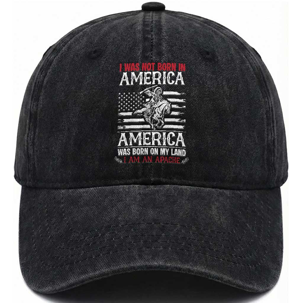 Native American Apache Washed Cotton Baseball Cap I Was Not Born In America