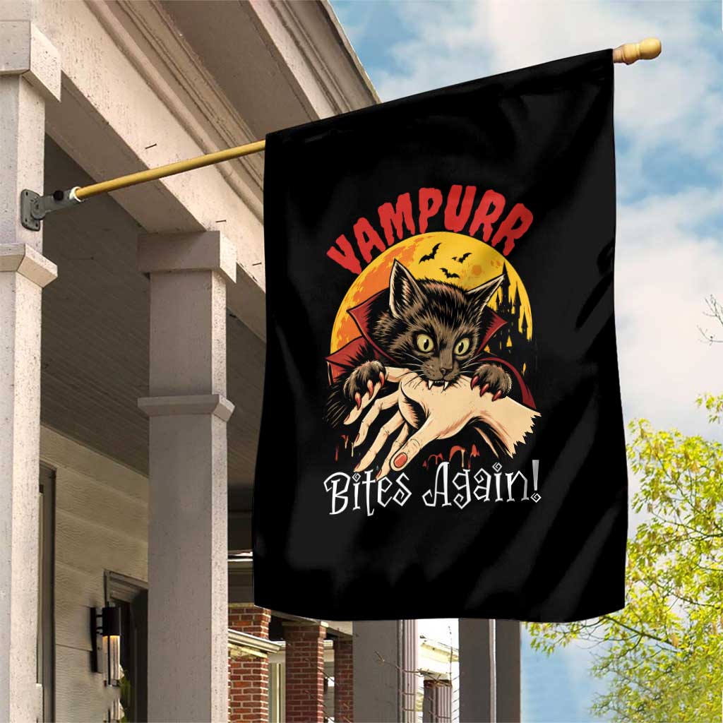 Vampurr Bites Again Garden Flag Funny Vampire Cat Halloween Horror
