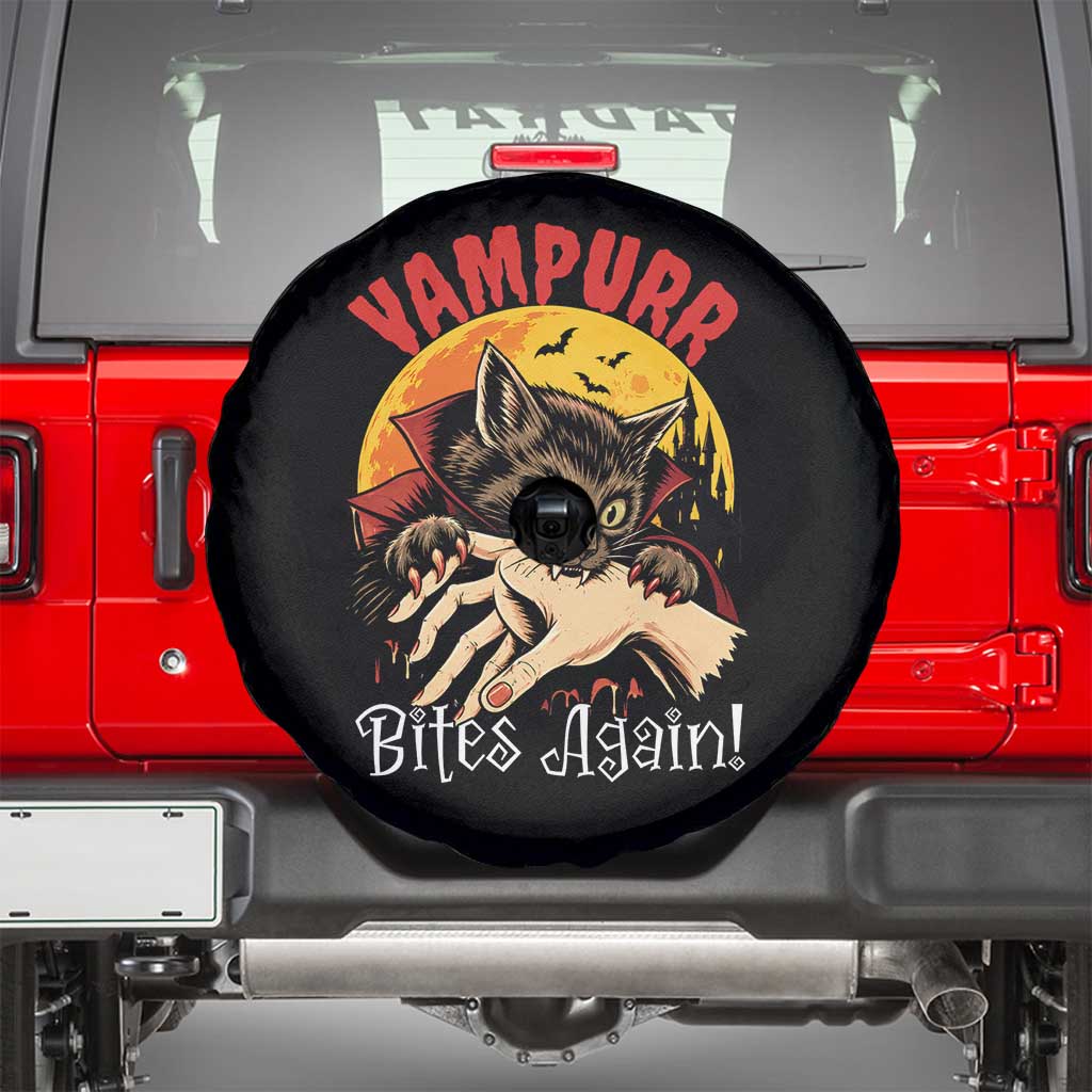 Vampurr Bites Again Spare Tire Cover Funny Vampire Cat Halloween Horror