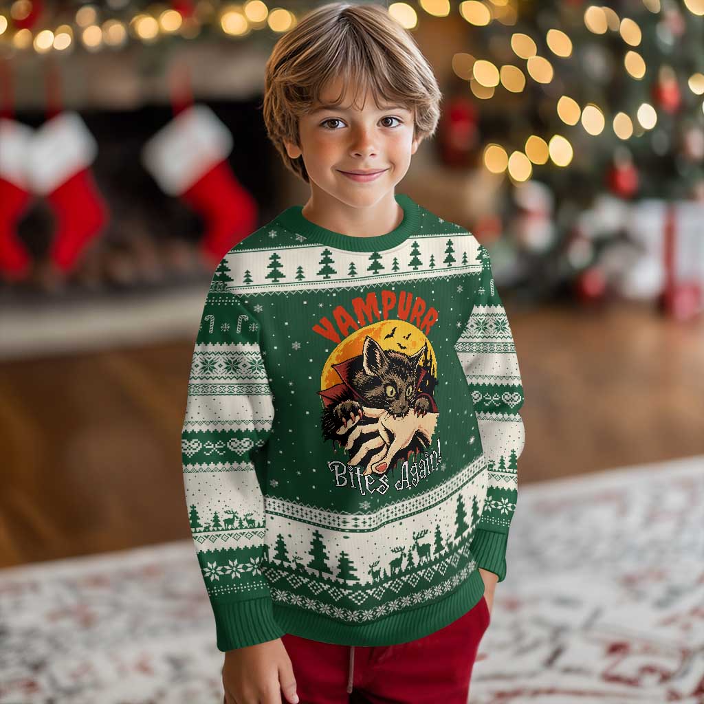 Vampurr Bites Again Ugly Christmas Sweater Funny Vampire Cat Halloween Horror