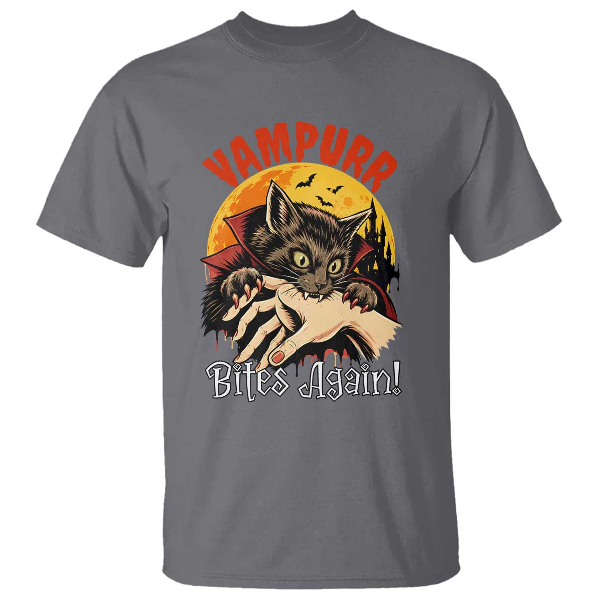 Vampurr Bites Again T Shirt Funny Vampire Cat Halloween Horror