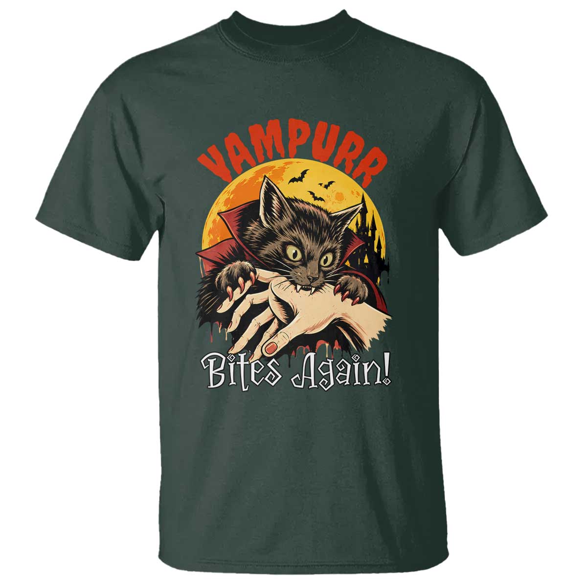 Vampurr Bites Again T Shirt Funny Vampire Cat Halloween Horror