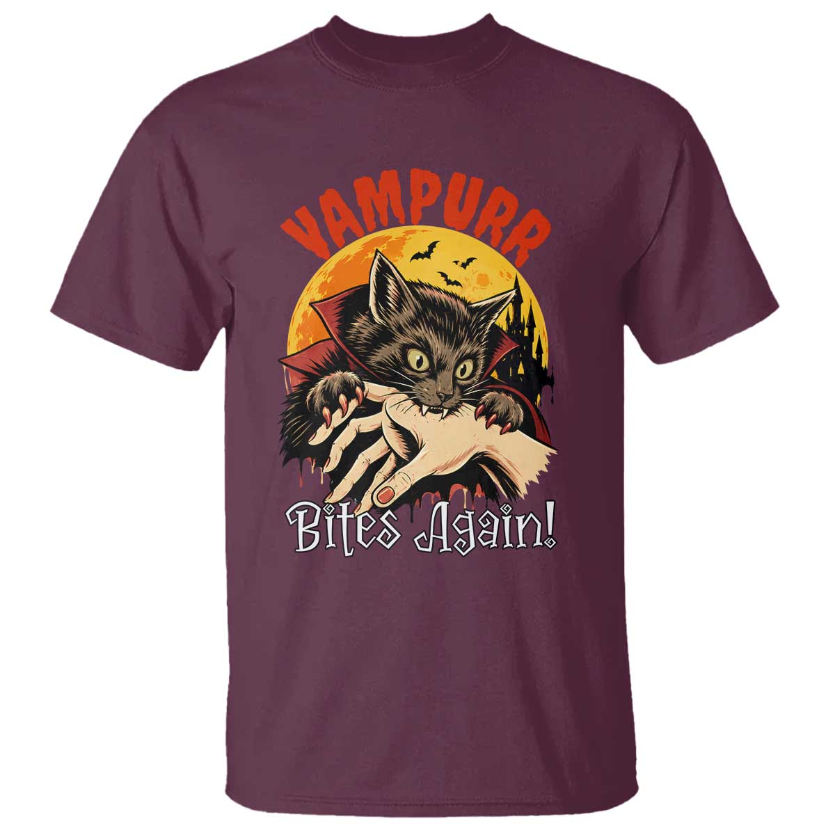 Vampurr Bites Again T Shirt Funny Vampire Cat Halloween Horror