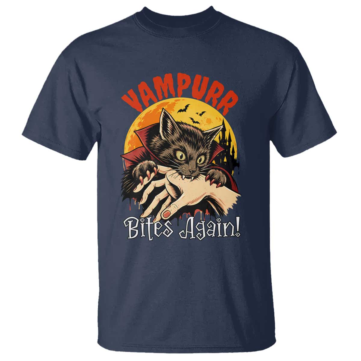 Vampurr Bites Again T Shirt Funny Vampire Cat Halloween Horror