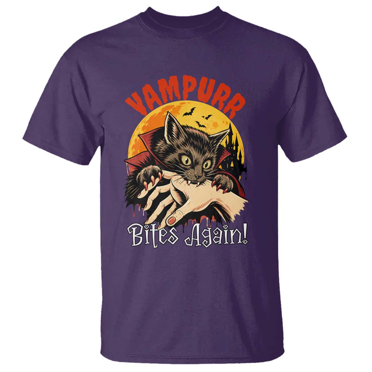 Vampurr Bites Again T Shirt Funny Vampire Cat Halloween Horror
