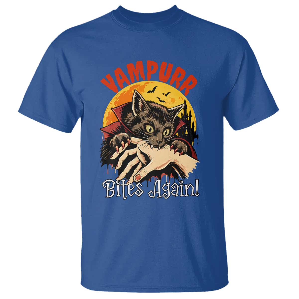 Vampurr Bites Again T Shirt Funny Vampire Cat Halloween Horror