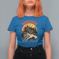 Vampurr Bites Again T Shirt For Women Funny Vampire Cat Halloween Horror