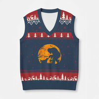 Bigfoot Boop Dog Hallowwen V-Neck Knit Sweater Vest Funny Sasquatch Meme Dog Lovers Full Moon