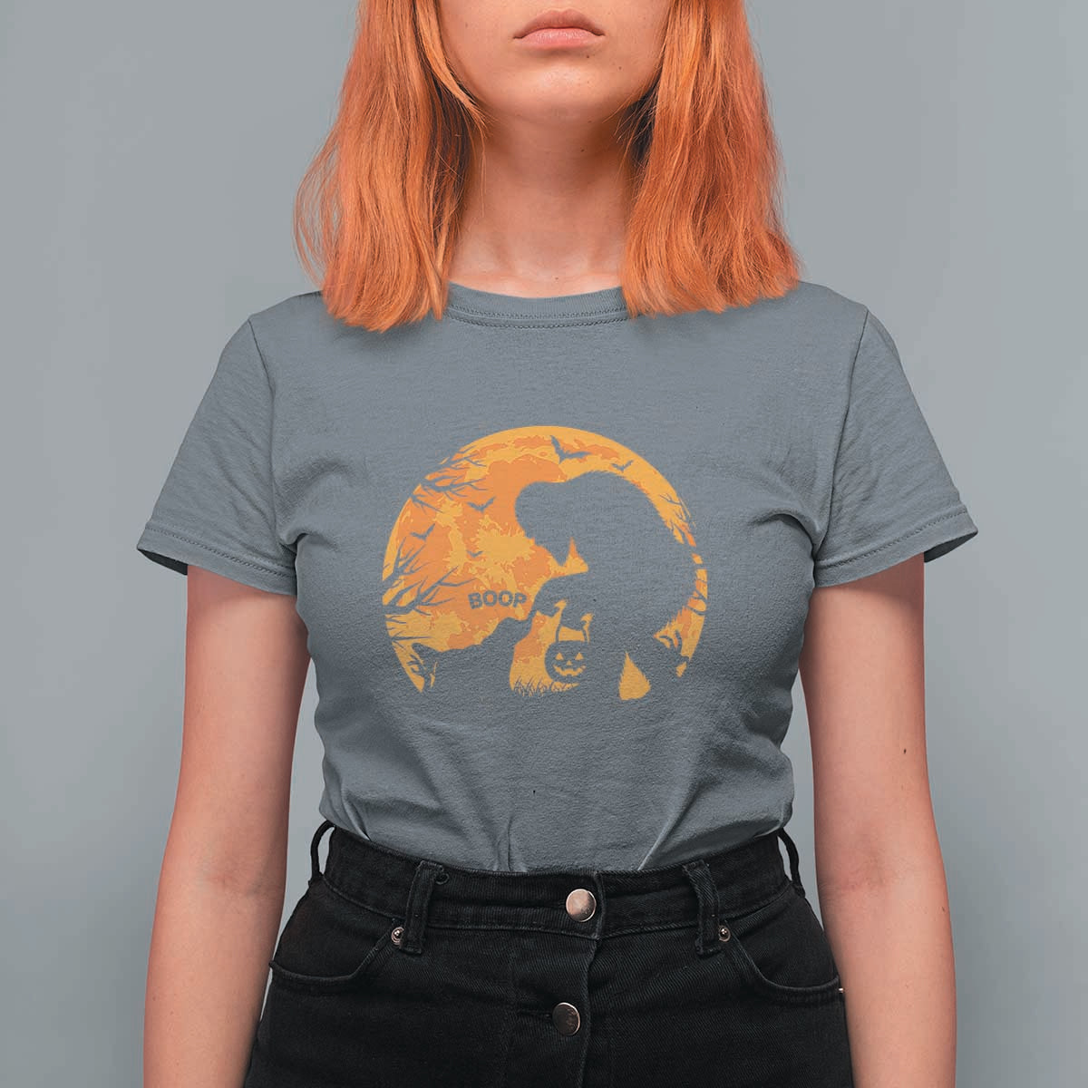 Bigfoot Boop Dog Hallowwen T Shirt For Women Funny Sasquatch Meme Dog Lovers Full Moon